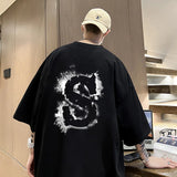 Cyberpunk Graphic tee – Dragon Design Letter S Print Tops Men Fashion Crewneck Short