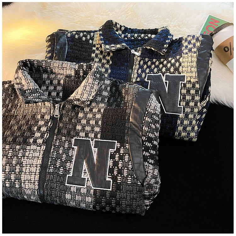 fashion - high material premium essential bb4622 casual fit hip image graphic print unisex everyday style streetwear spring-fall-plaid-jacket-vintage-lapel-jacket-racing-jackets-pu-leather-zipper-coat-loose-mens-jacket-harajuku-couple-outerwear hop oversized design style urban wear quality streetwear design ID 2028d