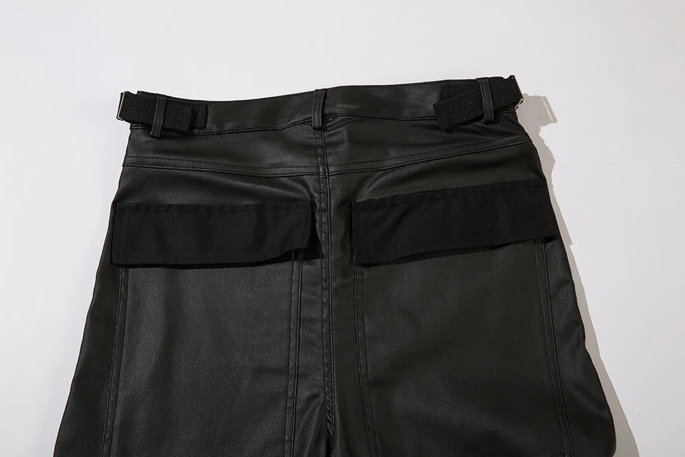 high street striped pu leather cargo pants mens harajuku straight ropa hombre loose overalls oversized casual trousers utility cargo pants