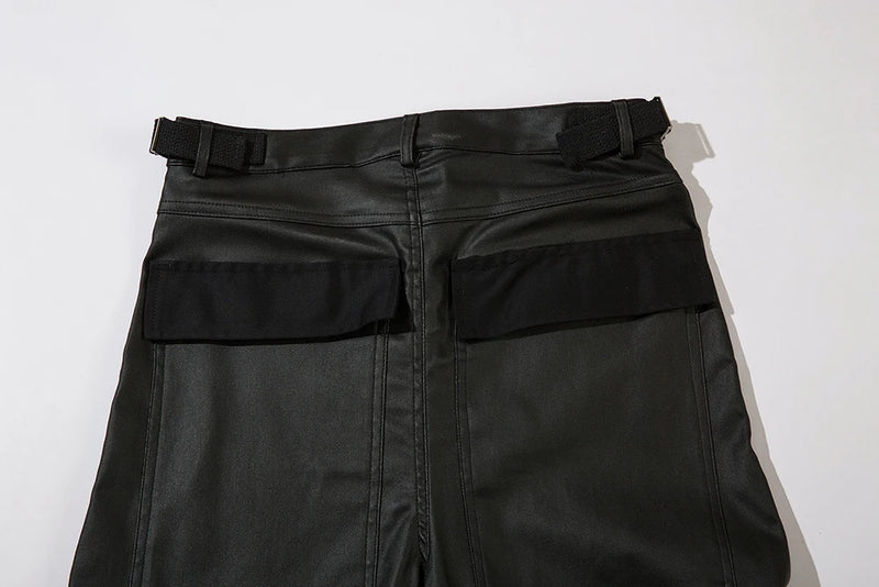 high street striped pu leather cargo pants mens harajuku straight ropa hombre loose overalls oversized casual trousers utility cargo pants