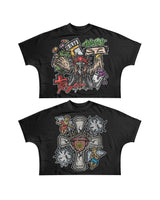 Cyberpunk Broken heart – New Gothic Cartoon Letter Printed Large Pattern T Shirt Cott