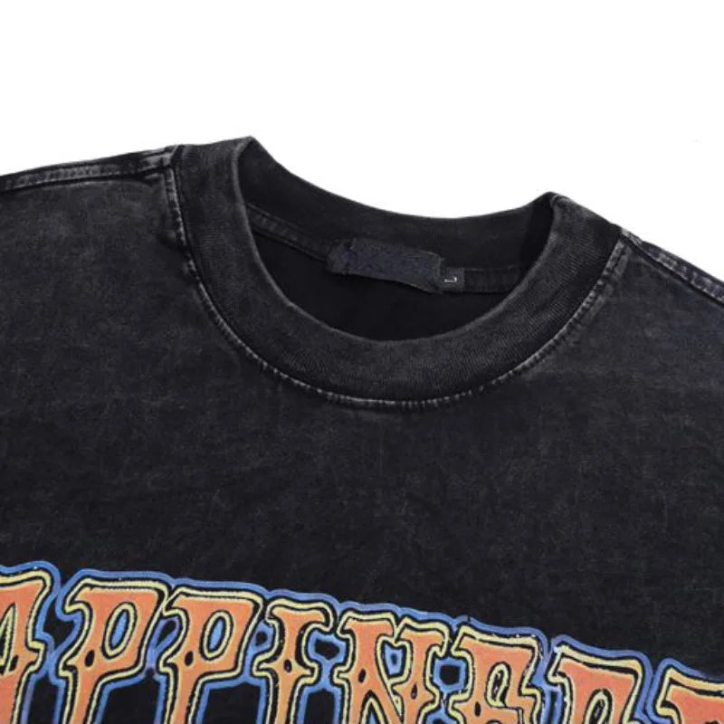 Gothic Vintage t-shirt – Distressed Washed T Shirt Harajuku Skull Letter Pritned Unis