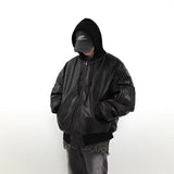 Winter American Fake Two Pieces Parkas Mens Heavy Weight Thicken Hip Hop PU Leather Cotton Jacket Trend Loose Motorcycle Coats