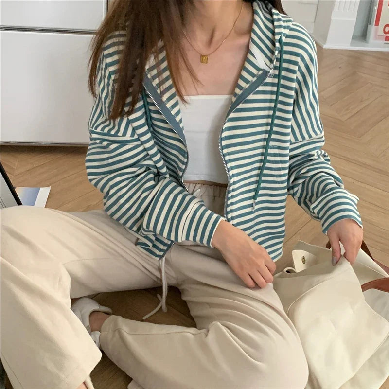 Autumn And Winter New Korean Style Ins Casual Sports Style Striped Hoo