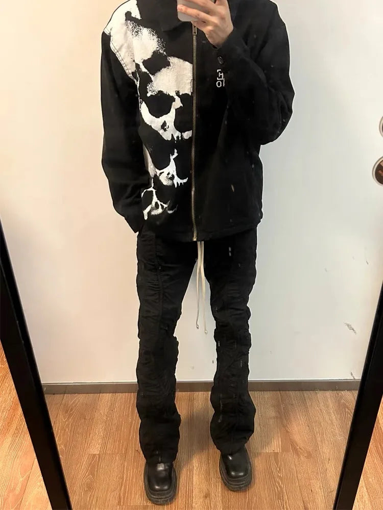 skulls printed harajuku denim jacket and coat mens fashion hip hop full zipper outerwear casual loose streetwear jeans jacket - variant style b5b79d for streetwear fashion