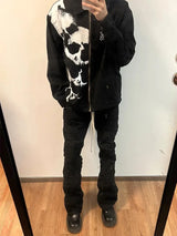 skulls printed harajuku denim jacket and coat mens fashion hip hop full zipper outerwear casual loose streetwear jeans jacket - variant style b5b79d for streetwear fashion
