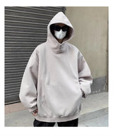 New Retro Button Neck Hooded Sweatshirts For Men Autumn Fleece Y2K Vintage Hoodies Hip Hop Fashion Streetwear Pullover Hoodie