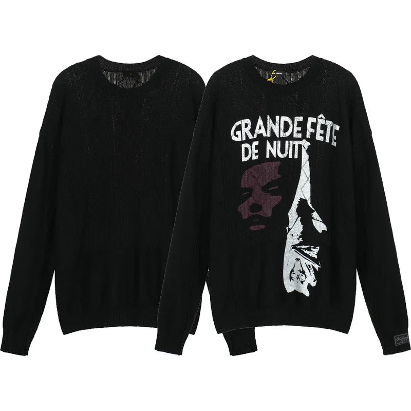 grunge oversized flame jumper built for warmth and edge, essential for winter street style, men’s streetwear clothing piece f
