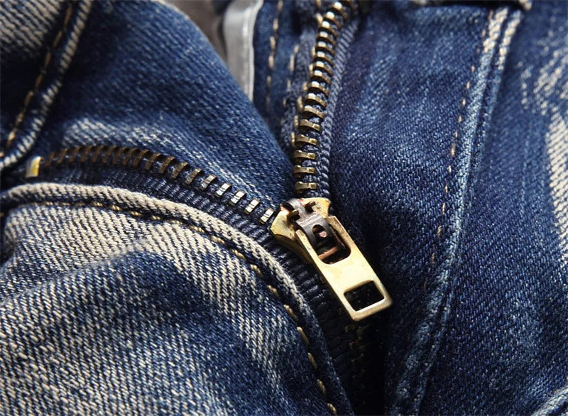 distressed washed pleated denim jean pants new fashion biker jeans streetwear casual slim pants jogger y2k mens skinny joggers unique joggers style 4143