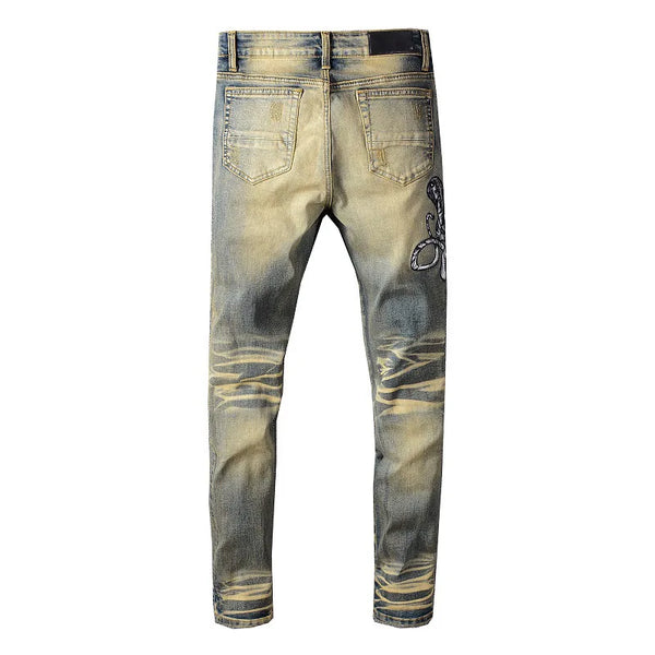 high 2023 brand new classical luxurious embroidered chemist cobra snake jeans cotton denim pants comfort casual jeans 28 40 73 vintage washed jeans