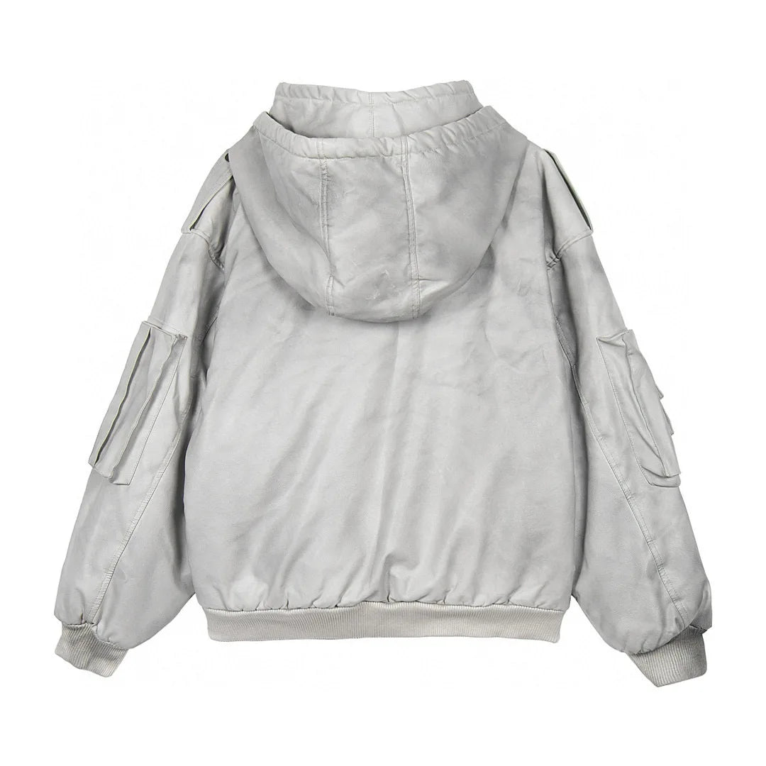 Urban Grunge Double-Layer Hoodie – Leather Texture Streetwear