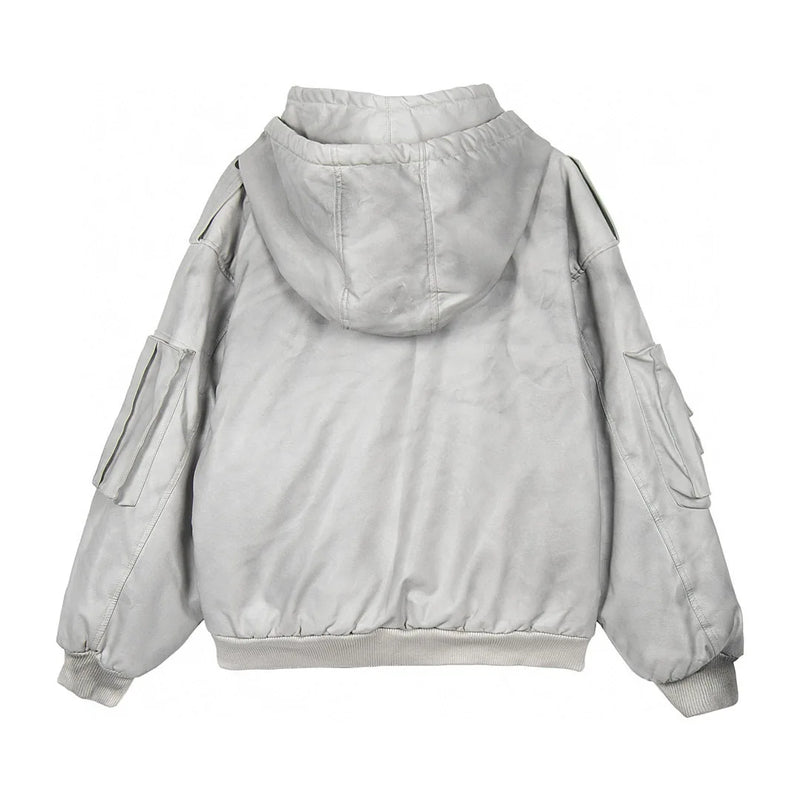 Urban Grunge Double-Layer Hoodie – Leather Texture Streetwear