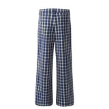 men women american streetwear fashion loose plaid wide leg straight pant boyfriend button down sports casual pants trousers urban fashion pants