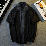 Mens Hollow Lace Elegant Short Sleeve Lazy Style Casual Breathable Personality Hollow Design Thin Shirt Unisex 2024 Summer New