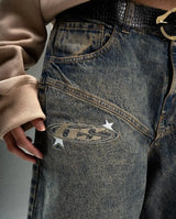 american dark blue vintage street style jeans alphabet embroidery loose pants men y2k punk harajuku couple casual wide leg pants denim street jeans
