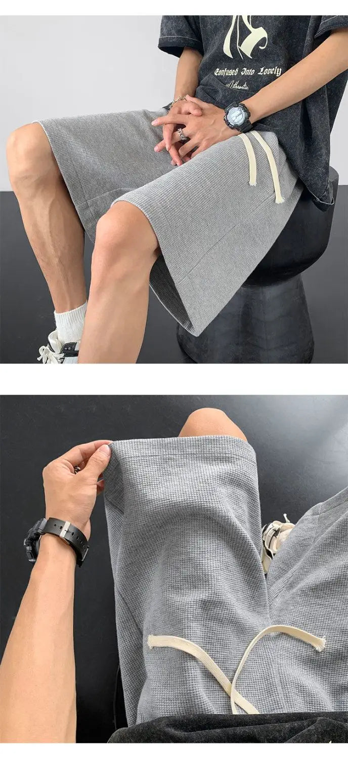 korean sports shorts men new summer hot style loose casual waffle five point pants teenagers solid color versatile niche pants unique shorts style 2132