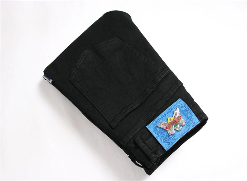 fashion ripped patchwork jeans men harajuku streetwear hip hop black jeans trend slim denim pants unique jeans style 350