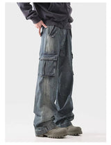 american spring and autumn street trendy personalized work clothes jeans for couples loose retro straight leg casual pants y2k unique jeans style 4975
