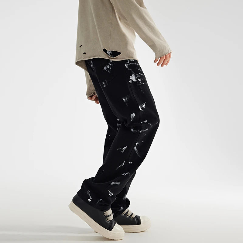 fashion graffiti printed denim jeans mens unisex casual zipper straight jeans streetwear hip hop loose black jean pants joggers relaxed fit joggers