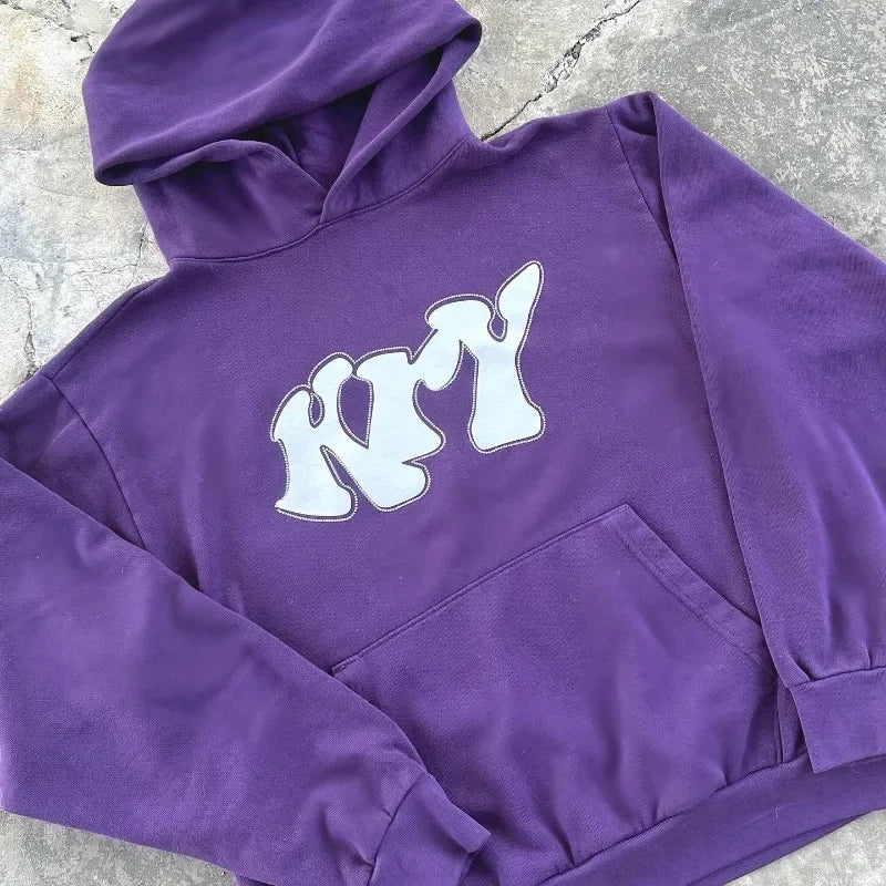 y2k goth trend letter print oversized pullover men's 2024 streetwear casual Harajuku loose versatile sweatshirt hoodie top