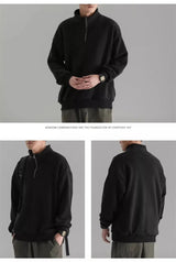 Mens Polar Fleece Half Zip Turtleneck Sweatshirts Korean Fashion Loose