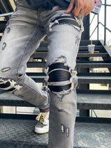 knee holes patckwork skinny denim jeans mens casual button fly slim biker trousers fashion streetwear hip hop jean pants joggers unique joggers style 3342