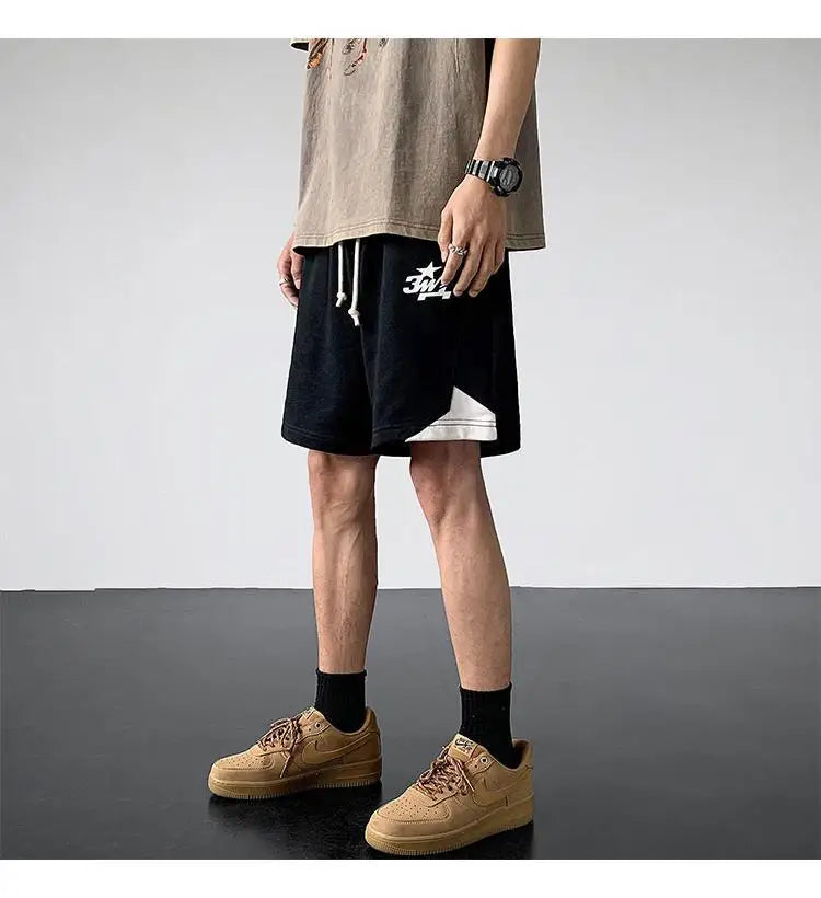 Korean fake two-piece sports basketball shorts men summer American fashion