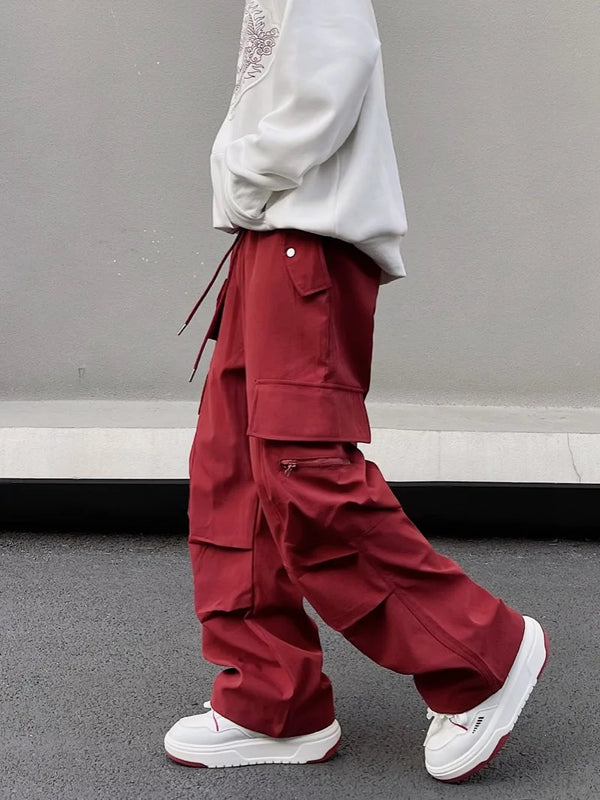 fashion loose streetwear cargo pant unisex casual multi pocket wide legs drewstring trousers hip hop joggers mens baggy pants casual joggers