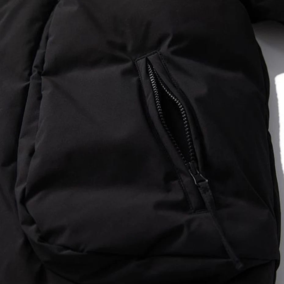 Hooded Down Jackets Winter Parkas Coats Men Solid Loose Casual Down Coats Padded Jackets Parkas Black