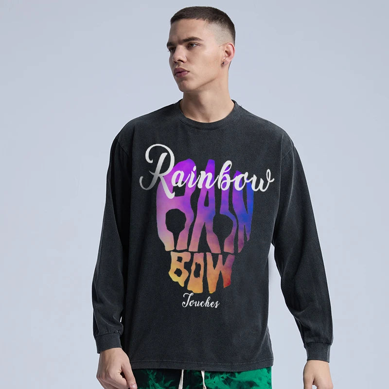 Rainbowtouches Men's Vintage Clothes Fashionable Skulls High Street Stylish Printed Cotton Graphic Occident Style Loose Shirt