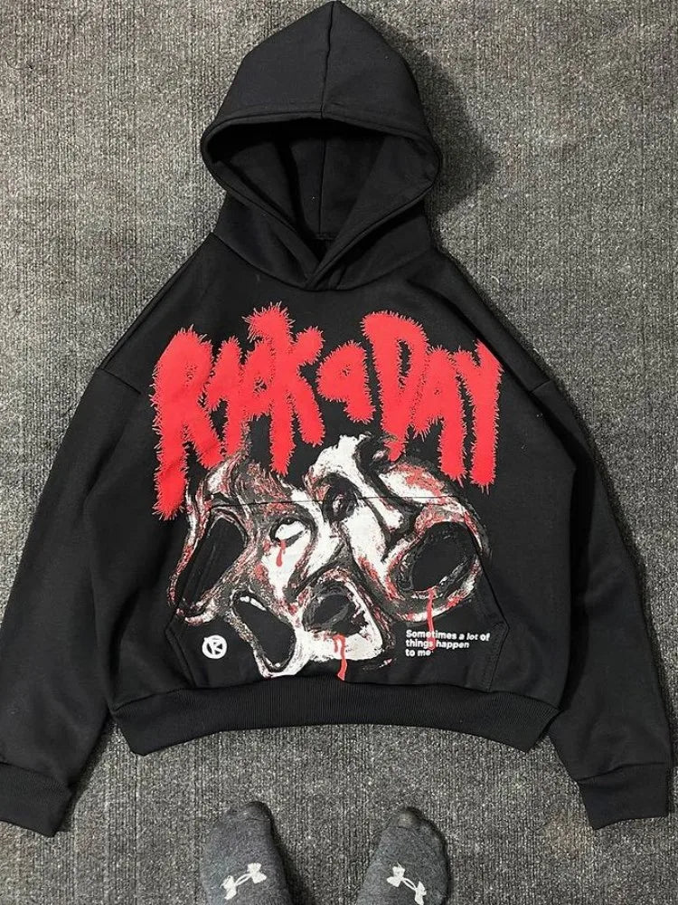 graphic fire pullover hoodie with oversized urban fit, trending menswear style, ideal for men’s fashion and seasonal streetwe