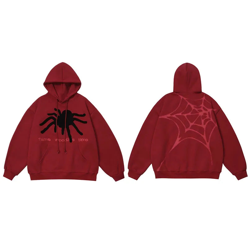 skatercore vintage anime featuring fashion spider web printed hoodies unisex hip hop y2k sweatshirt streetwear mens casual hooded autumn warm loose tops hoodies
