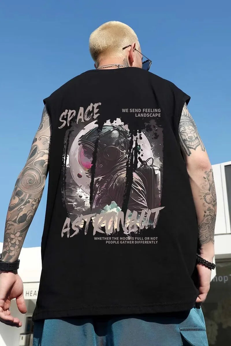 Glitchcore Melting smiley – Summer Anime Astronaut Graphic Print Sleeveless Tee Shirts F