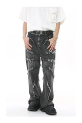 2023 european and american mens jeans new products personality trend hip hop fringed loose wide leg denim trousers unique jeans style 712