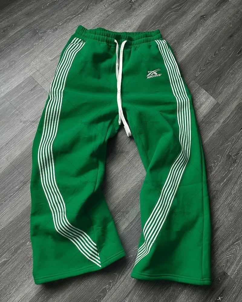 american retro classic striped sweatpants hip hop high street oversized wide leg pants men fashion trend versatile streetwear unique joggers style 2664