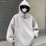 New Retro Button Neck Hooded Sweatshirts For Men Autumn Fleece Y2K Vintage Hoodies Hip Hop Fashion Streetwear Pullover Hoodie
