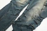 streetwear side pockets pleated washed blue jeans unisex straight baggy y2k denim pants ropa hombre casual cargo pants oversized unique cargo style 1201