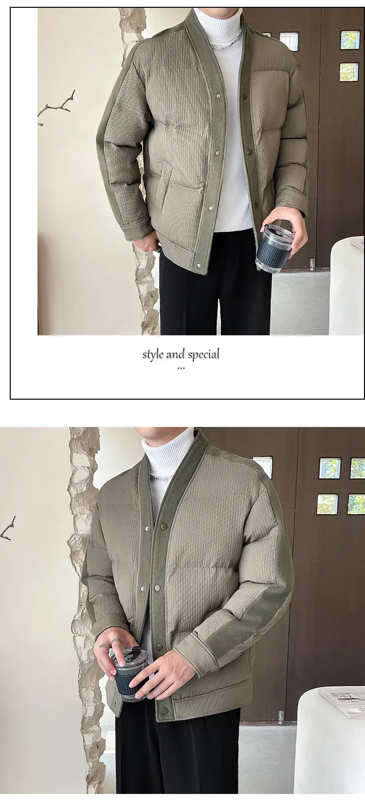 Men's Winter Collarless Woolen Splice Cotton-padded Jacket Men Business Casual Fashion Loose Warm Parkas Coat Thicken Jacket