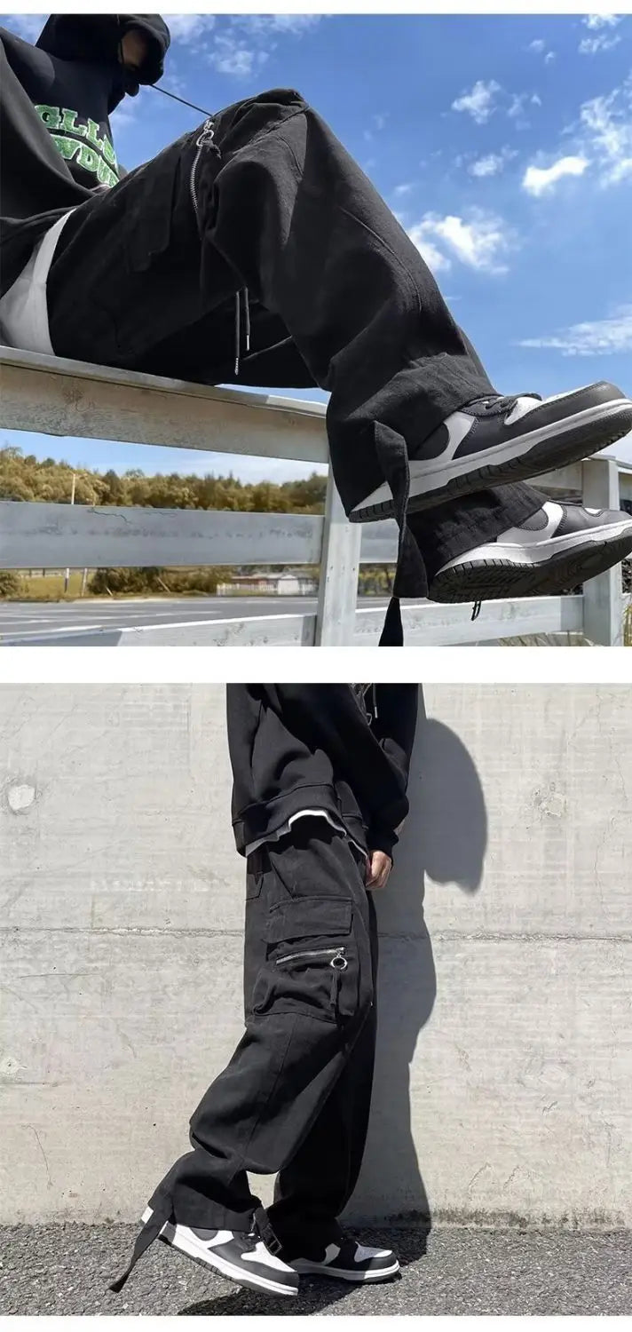 korean street ins overalls men women high street retro personality straight japanese style versatile loose y2k wide leg pants unique default style 3210