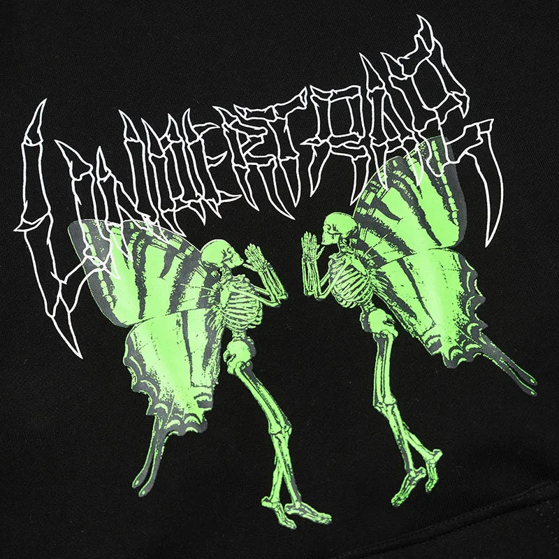 2023 Men Hip Hop Hoodie Sweatshirt Dancing Skull Butterfly Print Harajuku Hoodie Streetwear Winter Fleece Hooded Pullover Cotton