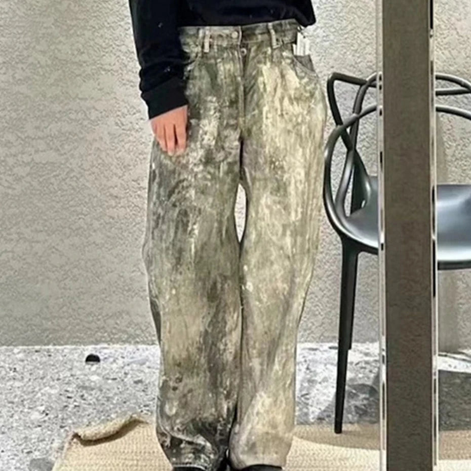 dirty tie dye baggy jeans mens streetwear hip hop loose denim pants y2k vintage jeans trousers luxury designer jeans unique jeans style 2204