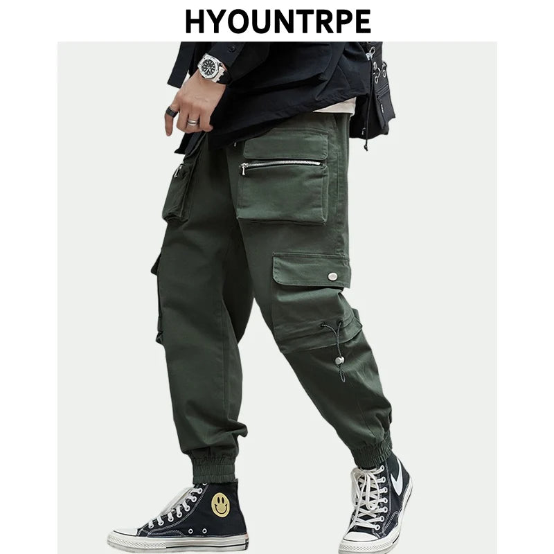hip hop loose fit elastic waist cargo pants fashion military pockets ankle trousers pants mens drewstring sweatpants joggers relaxed fit joggers