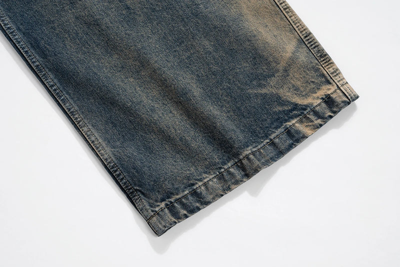 mens high street loose denim jeans casual straight retro washed jeans hip hop streetwear casual wide legs joggers baggy jeans unique joggers style 2878