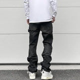 patchwork design denim flare jeans pants men casual zipper straight biker trousers jeans fashion streetwear hip hop jean joggers unique joggers style 2598