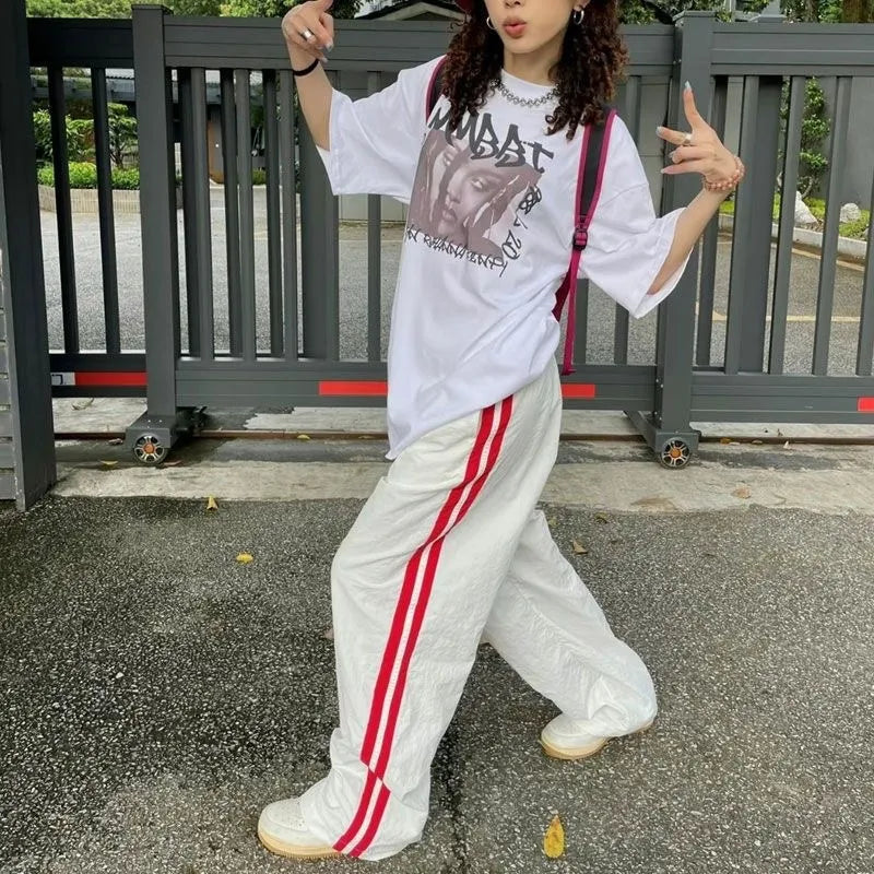 kpop vintage cargo casual harajuku pant women streetwear striped oversize baggy jogging sweatpants wide trousers school outfit unique joggers style 2260