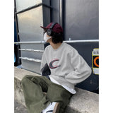 Autumn Winter Personalized Korean Maillard Crescent Moon Contrast Printed Sweatshirts Men Women Y2K Casual Retro Jacket Tops