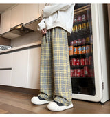 mens plaid pants baggy winter trendy fleece loose straight wide leg mopping trousers unisex thick velvet warm long pants unique default style 1117