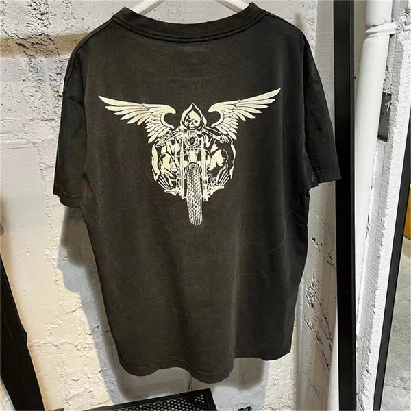 Vintage Retro Washed Distressed High-Street Printing T-Shirt Tops