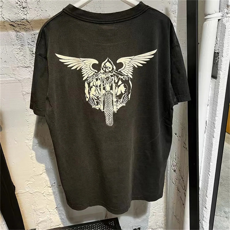 Vintage Retro Washed Distressed High-Street Printing T-Shirt Tops
