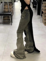 ro ribbons desert colore high elastic micro flared jeans mens straight baggy casual boot cut oversize solid loose denim trousers unique jeans style 871
